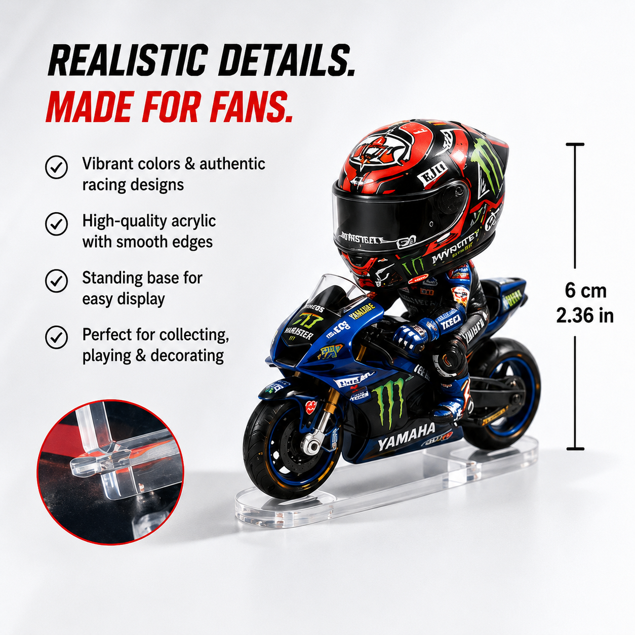 Motorcycle racing acrylic collectible approximately 6 cm tall